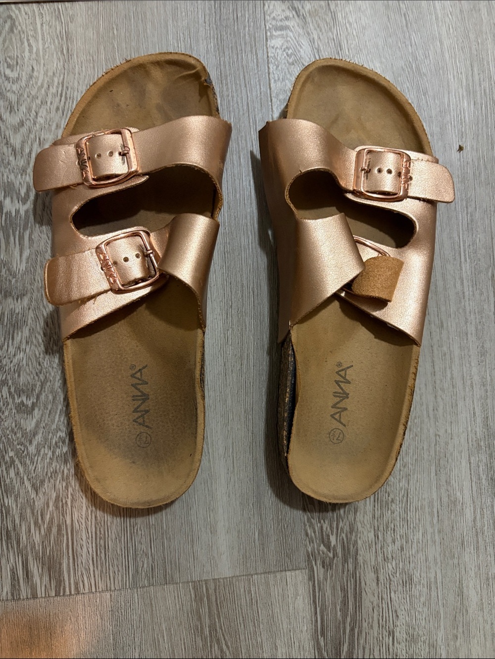 Anna Metallic Rose Sandal Slides with Double Buckles NEEDS FIXED